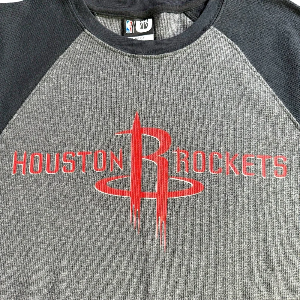 NBA Houston Rockets Thermal Long Sleeve Shirt Men Size L Black Gray‎ Red Logo